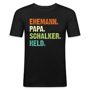 Gelsenkirchen Ehemann Papa Schalker Held Retro - Männer Slim Fit T-Shirt - Schwarz - Vorne - Nik (191cm)