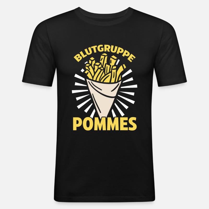 Blutgruppe Pommes - Männer Slim Fit T-Shirt - Schwarz