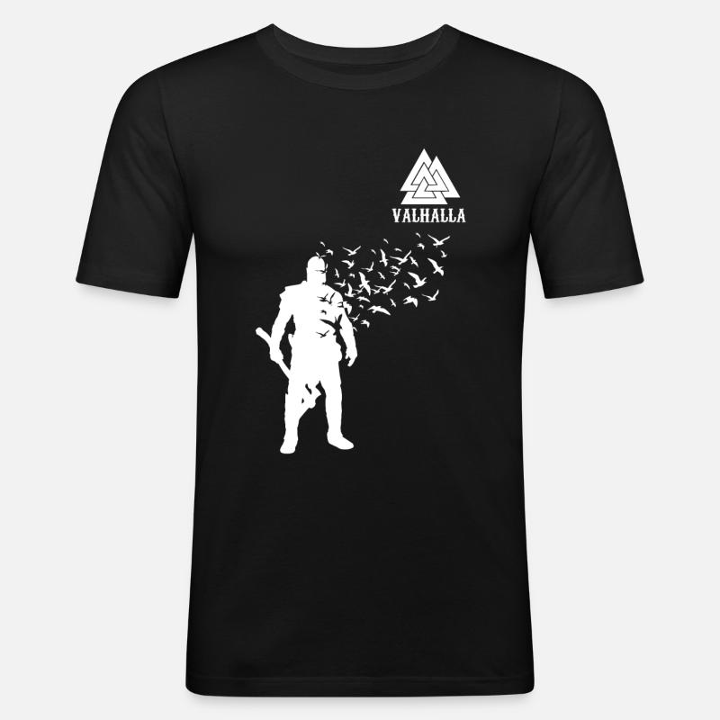 Valhalla Wikinger Axt Krieger Geschenk - Männer Slim Fit T-Shirt - Schwarz