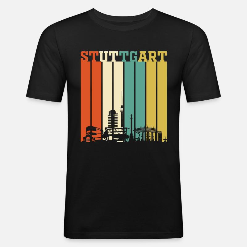 Stuttgart | Stuttgart Geschenk Skyline - Männer Slim Fit T-Shirt - Schwarz