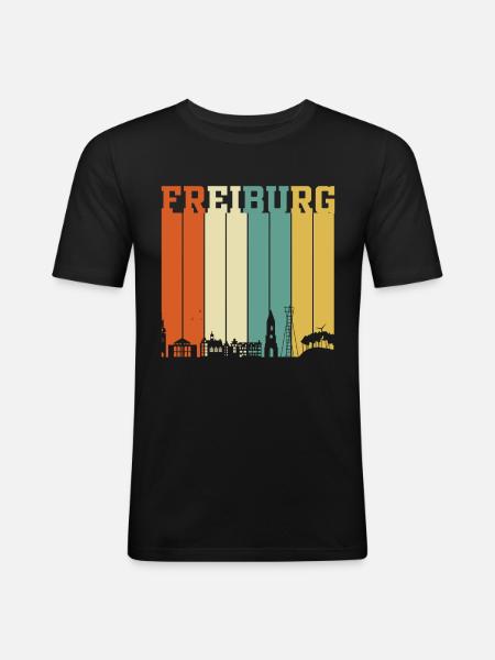 Freiburg Skyline - Männer Slim Fit T-Shirt - Schwarz
