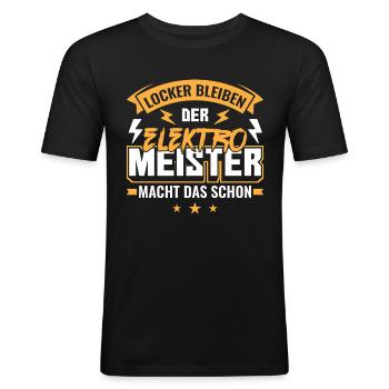Elektromeister - Männer Slim Fit T-Shirt - Schwarz - Vorne - Nik (191cm)