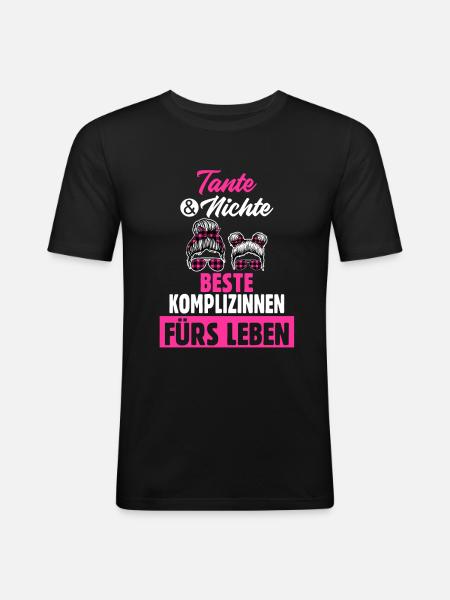 Tante und Nichte - Männer Slim Fit T-Shirt - Schwarz