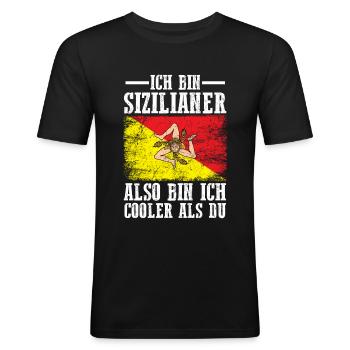 Sicilia Sizilien Sizilianer Sizilianisches - Männer Slim Fit T-Shirt - Schwarz - Vorne - Nik (191cm)