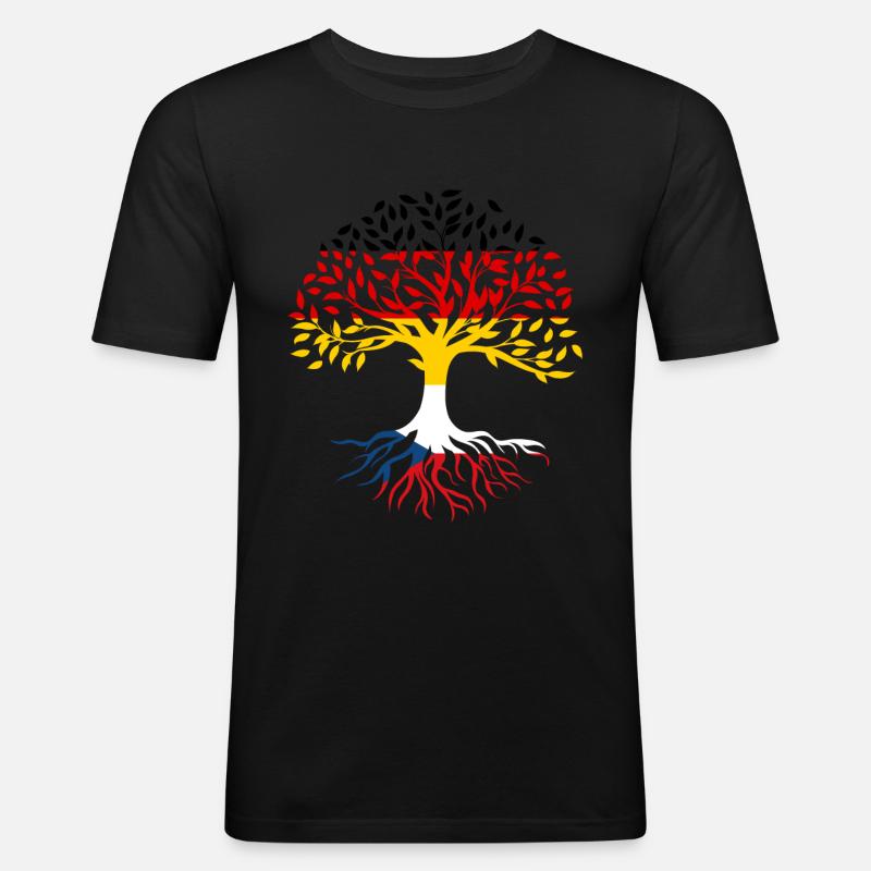 Wurzeln Baum Deutschland Tschechien - Männer Slim Fit T-Shirt - Schwarz