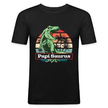 Papi Saurus Papa Saurus Papi Schweiz - Männer Slim Fit T-Shirt - Schwarz - Vorne - Nik (191cm)