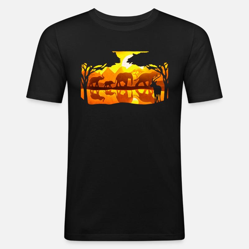 Papier découpé – Éléphants - T-shirt près du corps Homme - noir