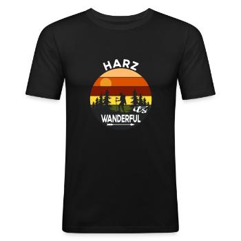 Harz Wandern Wanderung Wanderful Vintage - Männer Slim Fit T-Shirt - Schwarz - Vorne - Nik (191cm)