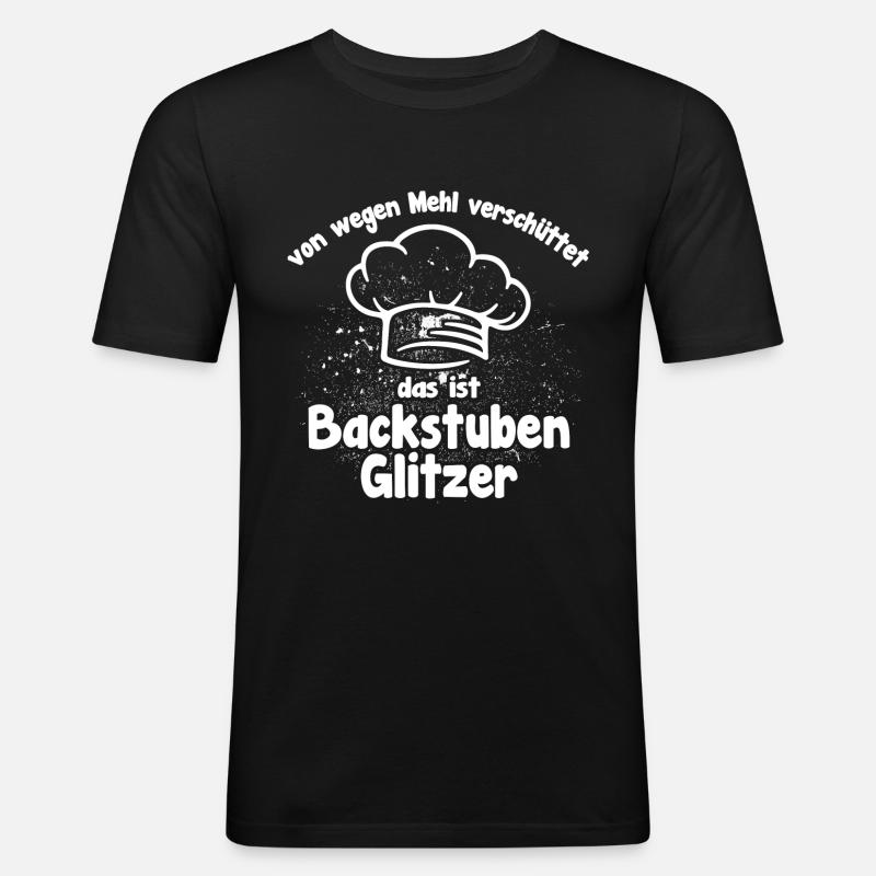 Backstuben Glitzer lustiger Bäckerspruch - Männer Slim Fit T-Shirt - Schwarz
