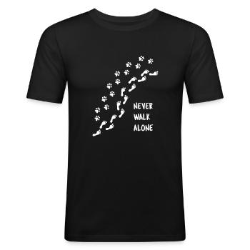 Never Walk Alone Fussabdruck Pfote Hund Katze - Männer Slim Fit T-Shirt - Schwarz - Vorne - Nik (191cm)