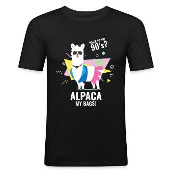 90er Jahre Party Outfit Kostüm Klamotten Kassette - Männer Slim Fit T-Shirt - Schwarz - Vorne - Nik (191cm)