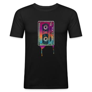 90er Jahre Party Outfit Kostüm Klamotten Kassette - Männer Slim Fit T-Shirt - Schwarz - Vorne - Nik (191cm)