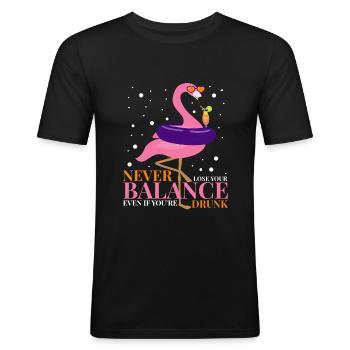 Pink Flamingo Shirt Topical Holiday Summer Drink - Men's Slim Fit T-Shirt - black - Front - Nik (191cm)