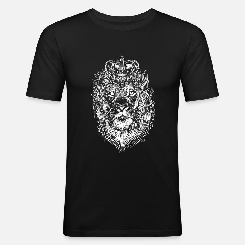 Löwe mit Krone handgezeichnet - Männer Slim Fit T-Shirt - Schwarz