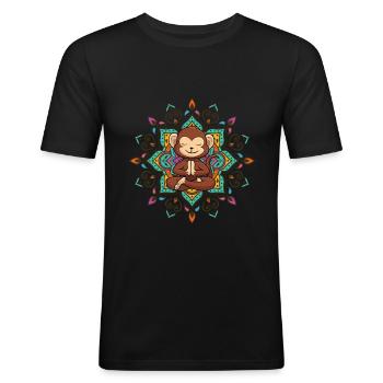 Meditierender Affe Mandala Yoga - Männer Slim Fit T-Shirt - Schwarz - Vorne - Nik (191cm)