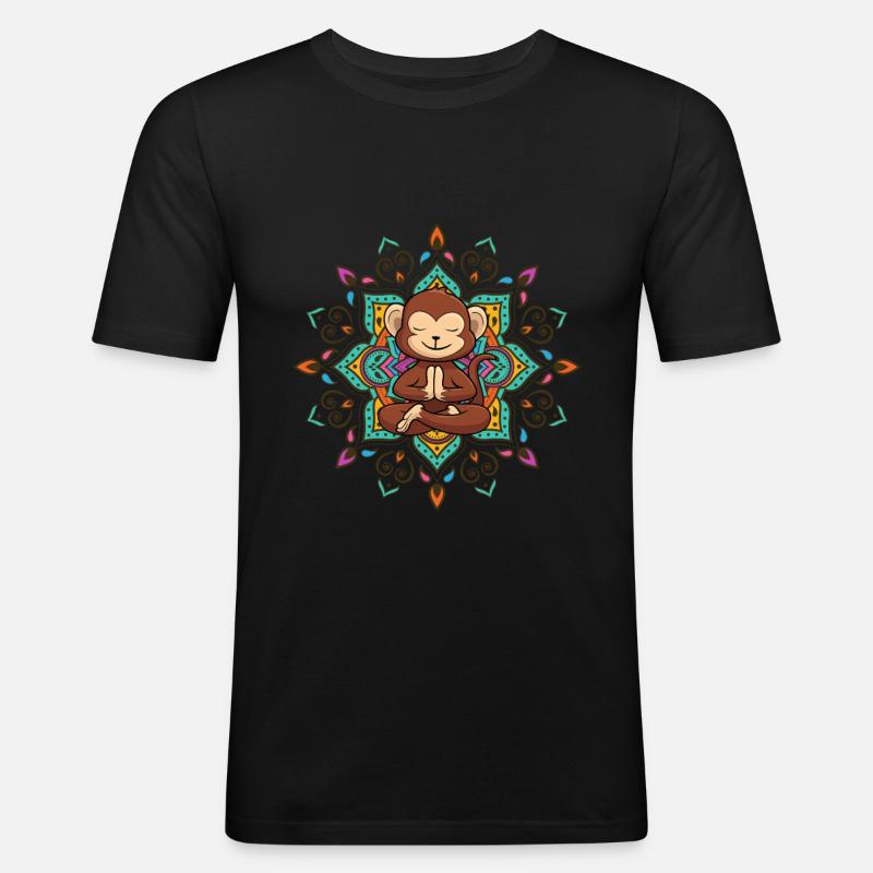 Meditierender Affe Mandala Yoga - Männer Slim Fit T-Shirt - Schwarz