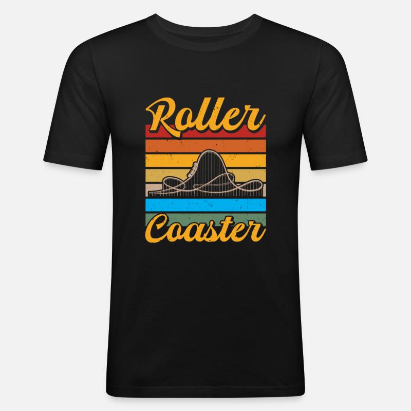 Roller Coaster, Achterbahn, Freizeitpark, Freude - Männer Slim Fit T-Shirt - Schwarz