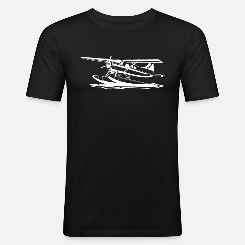 Wasserflugzeug - Männer Slim Fit T-Shirt - Schwarz