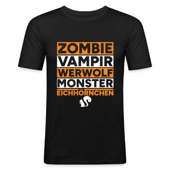 Halloween Zombie Vampir Monster Eichhörnchen - Männer Slim Fit T-Shirt - Schwarz - Vorne - Nik (191cm)