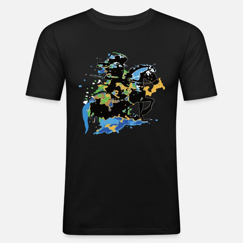 Reiter Pferd bunt - Männer Slim Fit T-Shirt - Schwarz