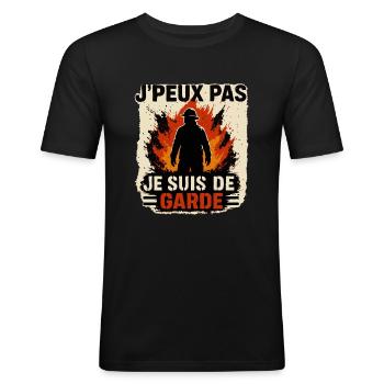 Je Peux Pas Je Suis De Garde Pompiers Cadeau - T-shirt près du corps Homme - noir - Devant - Nik (191cm)