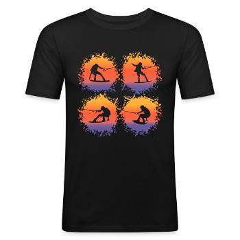 Wakeboard Surfboard Waken Wakeskate Retro - T-shirt près du corps Homme - noir - Devant - Nik (191cm)