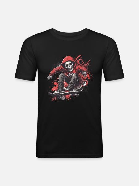Skeleton Skull Skater Skateboarder Skateboard - Men's Slim Fit T-Shirt - black