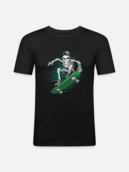 Skeleton Skull Skateboarder Skater - Men's Slim Fit T-Shirt - black