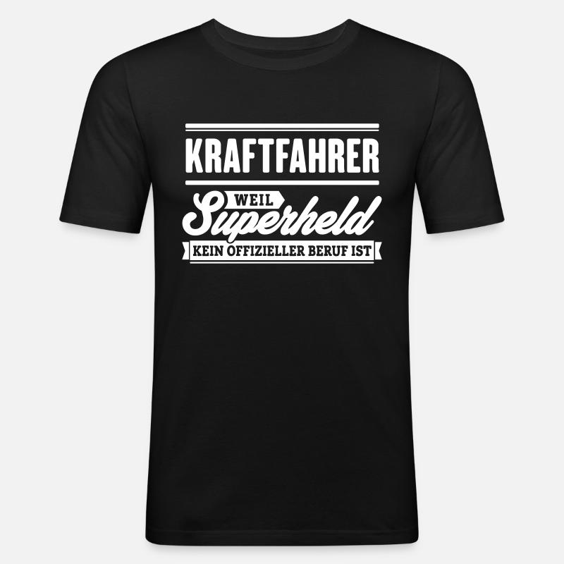 Superheld Kraftfahrer - Männer Slim Fit T-Shirt - Schwarz