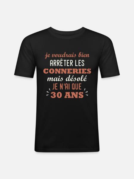 anniversaire 30 ans - T-shirt près du corps Homme - noir