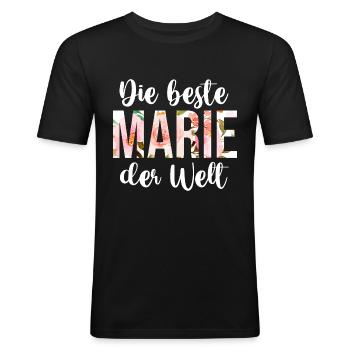 Marie - Männer Slim Fit T-Shirt - Schwarz - Vorne - Nik (191cm)