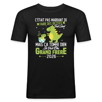 Je vais être grand frère 2026 / Cadeau grand frère - T-shirt près du corps Homme - noir - Devant - Nik (191cm)