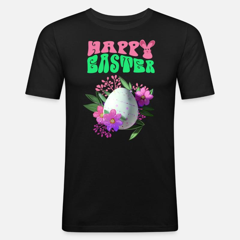 Happy Easter Flowers Easter Egg - Men's Slim Fit T-Shirt - black