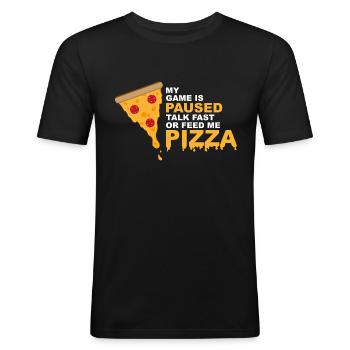 Game Is Paused Pizza Gaming Funny - Men's Slim Fit T-Shirt - black - Front - Nik (191cm)