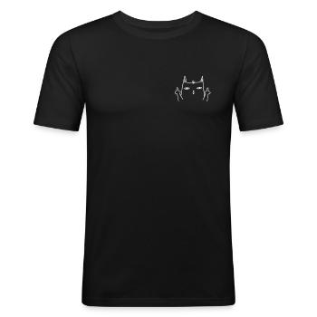 Katze Kätzchen Mittelfinger Katzen Geschenk lustig - Männer Slim Fit T-Shirt - Schwarz - Vorne - Nik (191cm)