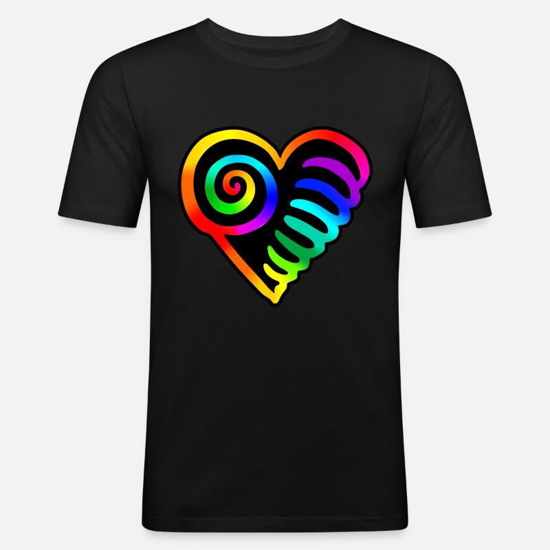 Herz Regenbogen - Männer Slim Fit T-Shirt - Schwarz