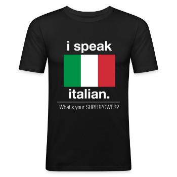 Je parle italien - T-shirt près du corps Homme - noir - Devant - Nik (191cm)