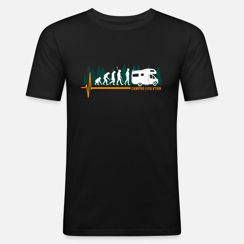 Evolution Camping Wohnmobil Lustig - Männer Slim Fit T-Shirt - Schwarz