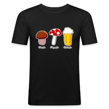 Pilze - Männer Slim Fit T-Shirt - Schwarz - Vorne - Nik (191cm)
