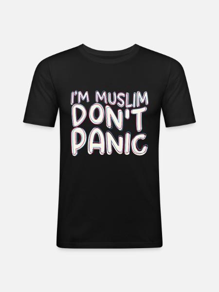 Je suis musulman Ne paniquez pas / Islam, Coran, Mosquée - T-shirt près du corps Homme - noir