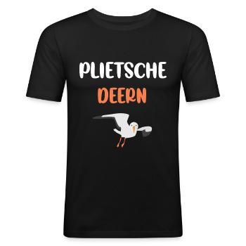 Hamburg Plattdeutsch Mundart Sprüche Möwe - Männer Slim Fit T-Shirt - Schwarz - Vorne - Nik (191cm)