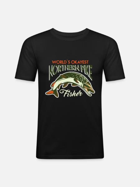 fishing, pike, northern, - Männer Slim Fit T-Shirt - Schwarz