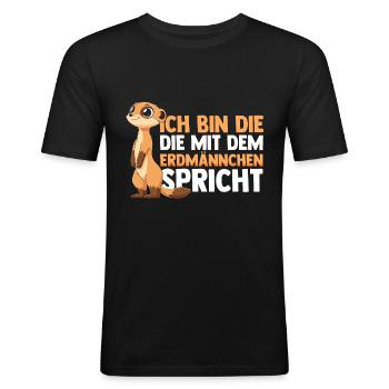 Erdmännchen - Männer Slim Fit T-Shirt - Schwarz - Vorne - Nik (191cm)