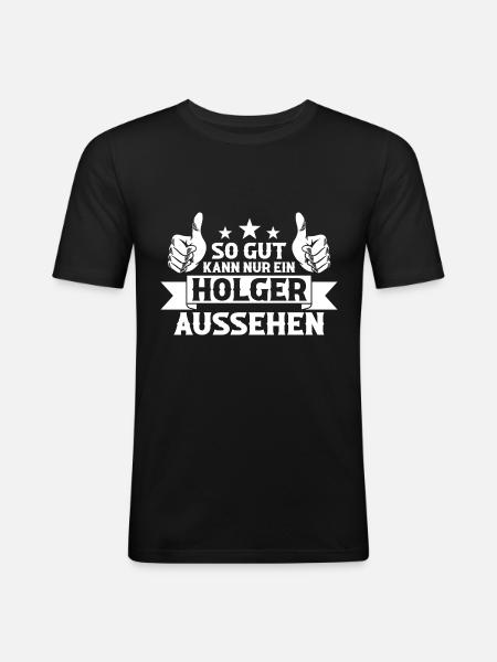 Holger - Männer Slim Fit T-Shirt - Schwarz