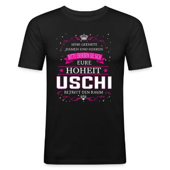 Eure Hoheit Uschi betritt den Raum - Männer Slim Fit T-Shirt - Schwarz - Vorne - Nik (191cm)