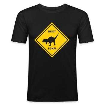 Achtung Carnotaurus kreuzt die Straße Design - Männer Slim Fit T-Shirt - Schwarz - Vorne - Nik (191cm)