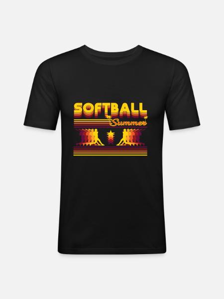 Retro Softball Sommer Design - Männer Slim Fit T-Shirt - Schwarz