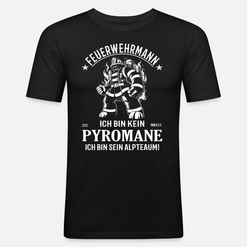 Feuerwehrmann, kein Pyromane sondern Held - Männer Slim Fit T-Shirt - Schwarz