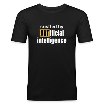 Created by ARTificial Intelligence: Witzig Tech - Männer Slim Fit T-Shirt - Schwarz - Vorne - Nik (191cm)