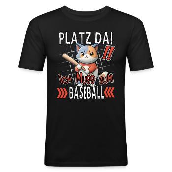 Make room! I Have To Baseball Funny Cat - Men's Slim Fit T-Shirt - black - Front - Nik (191cm)